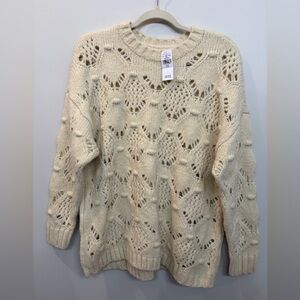 American Eagle Cream Chunky 3D Knit Oversized Crewneck Sweater Size M NWT